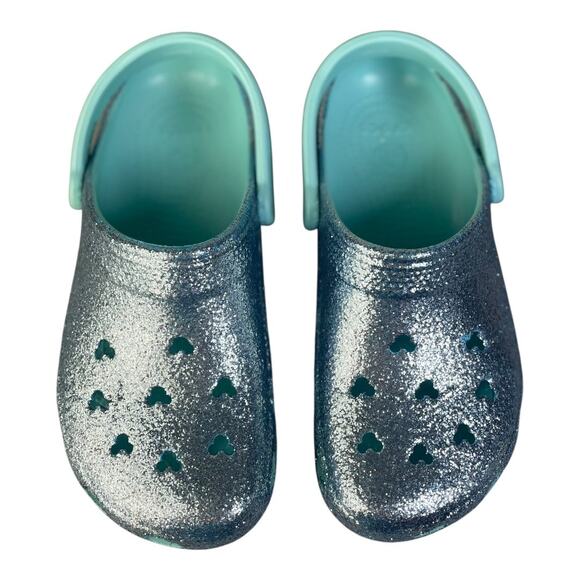 Crocs X Disney Parks Arendelle Aqua Glitter Mickey Mouse Limited Clogs M-6 W-8 - Picture 9 of 9